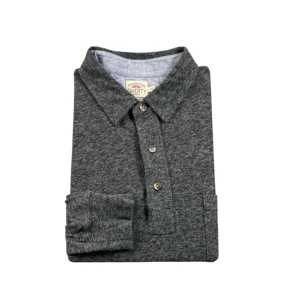 Faherty Gray Organic Cotton Blend L/S Men’s Polo Shirt Size Medium M